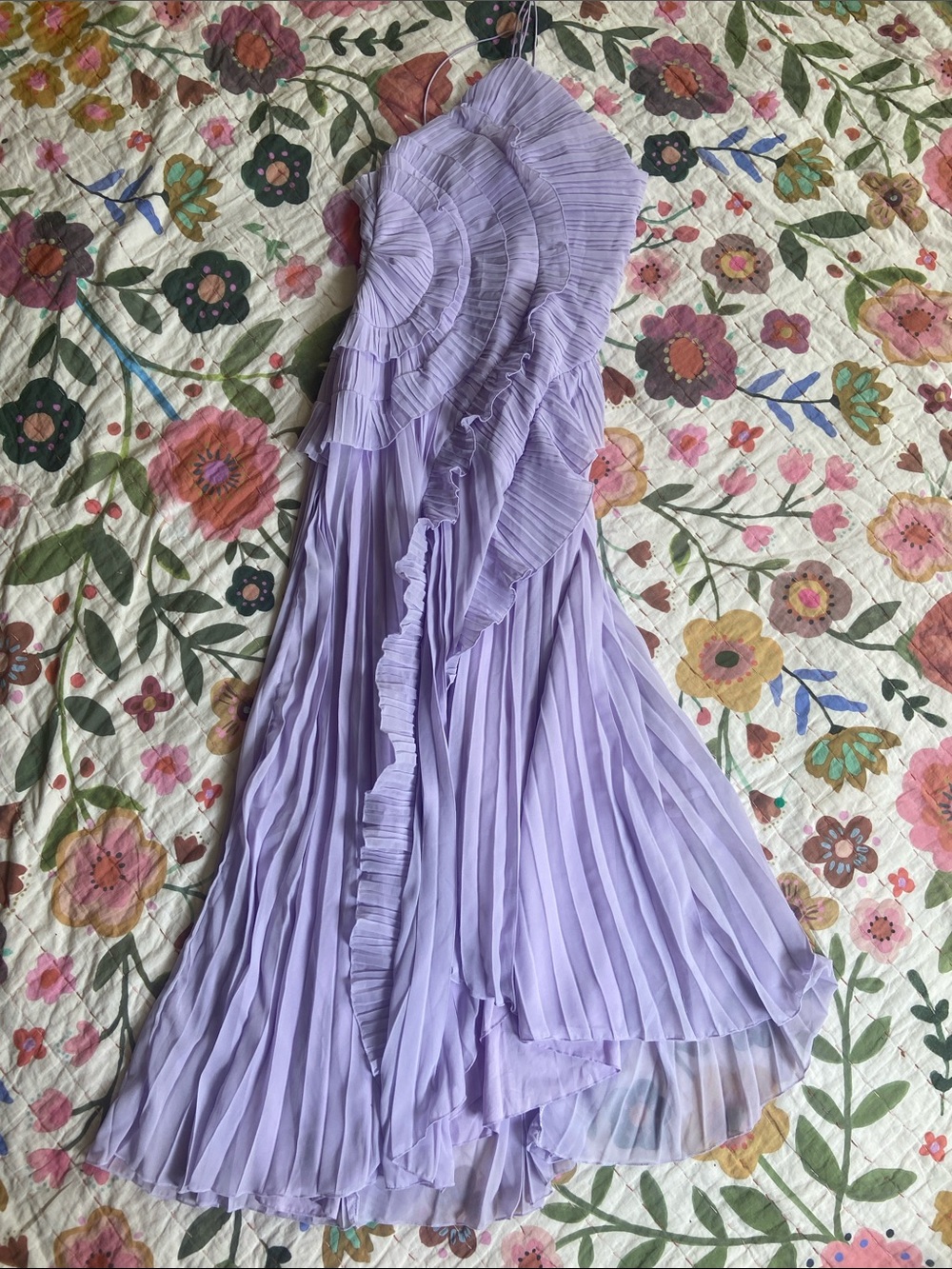 Sierra Darien Lilac Pleated Ruffle Halter Dress XS